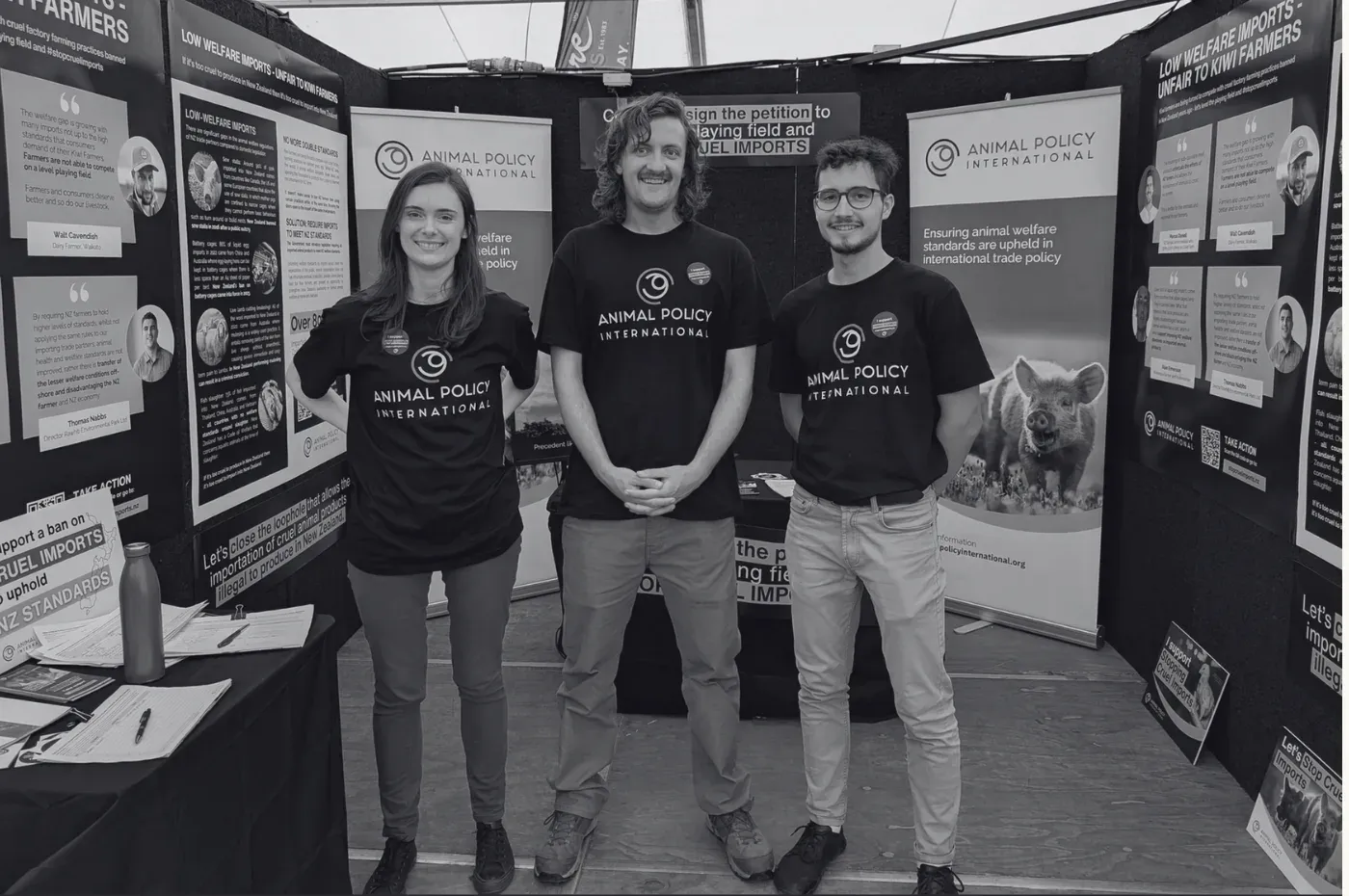 Suzanne Rex, Tyrone Barugh and Rainer Kravets at an Animal Policy International information stand