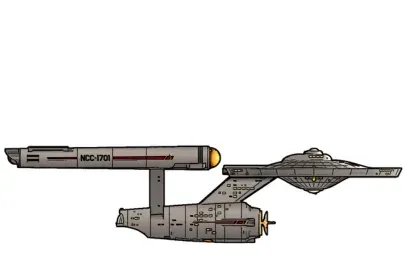 Zeichnung eines Raumschiffs im Stil der USS Enterprise