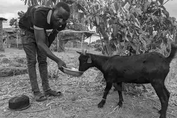 Godfrey in Malawi mit seiner Ziege