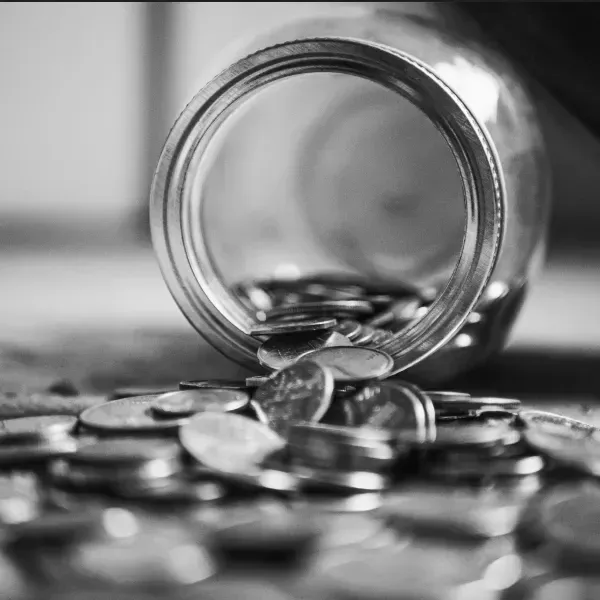 Glass with coins