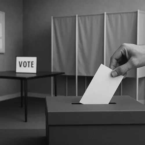 Eine Hand wirft einen Stimmzettel in eine Wahlurne