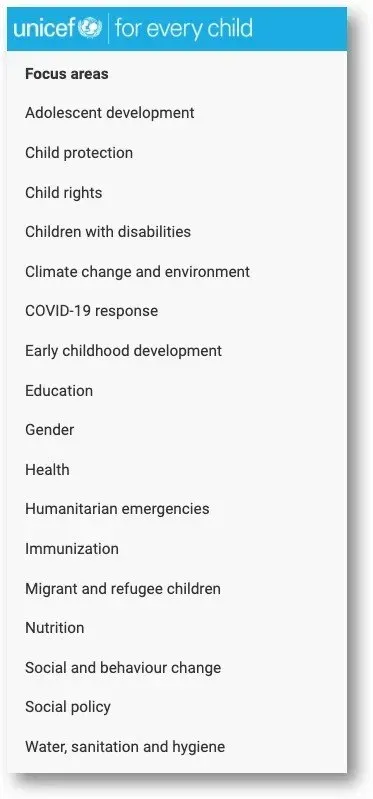 UNICEF Fokusbereiche