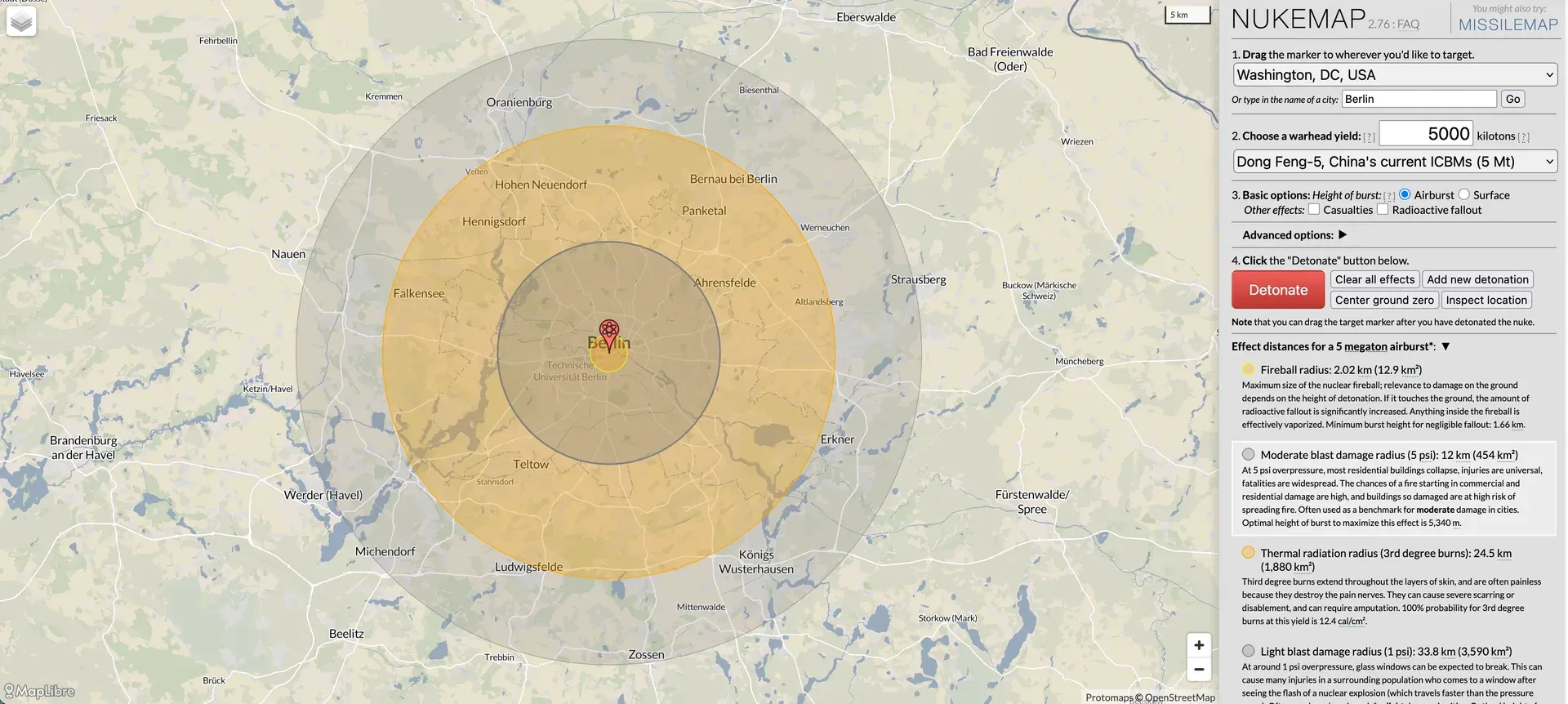 Open the NUKEMAP simulation